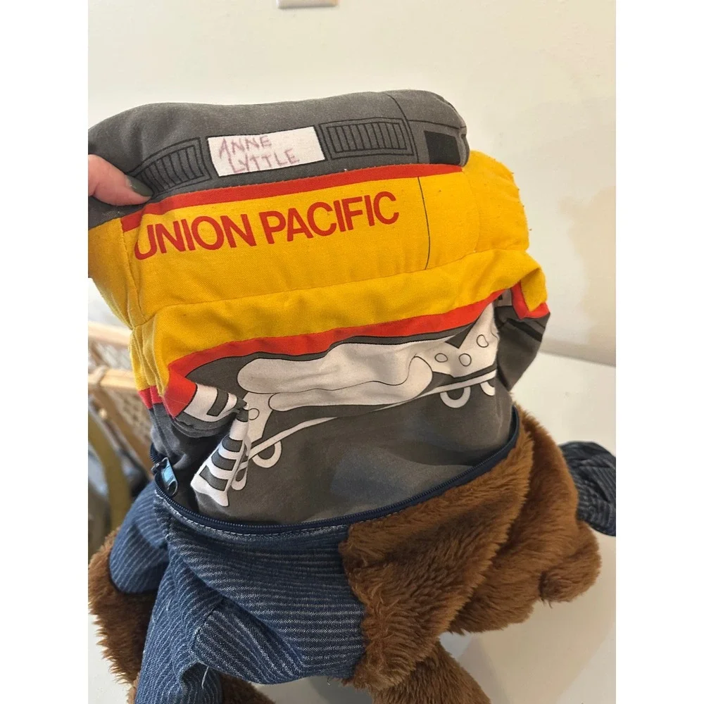 Vintage Union Pacific Railroad Reversible Plush Bear to Train Locomotive Toy
